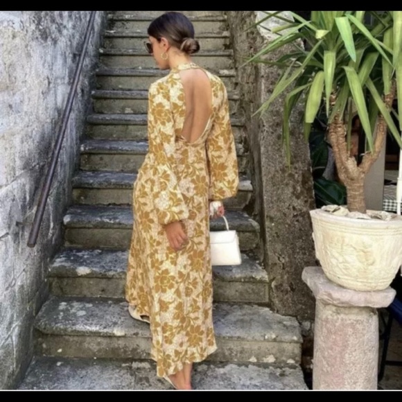 Zara Dresses & Skirts - Round neck gold maxi long sleeve Dress small